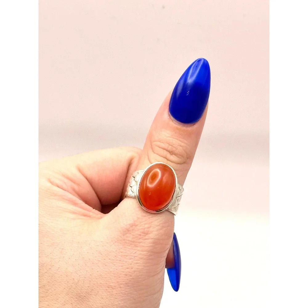 Carnelian Snake Skin Band Sterling Silver‎ Handmade Ring Size 8.5